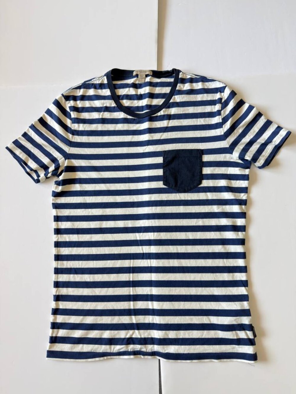 Burberry Brit Men’s Striped Pocket T-Shirt – Size S – Navy & White